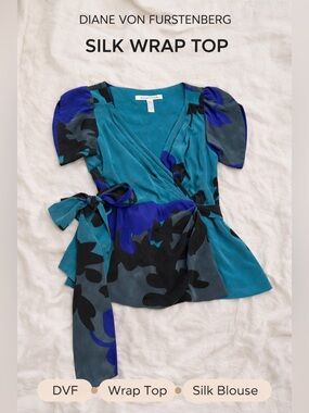 Diane Von Furstenberg Rizerette Secret Garden Acid Grape Silk Wrap Top Size 10